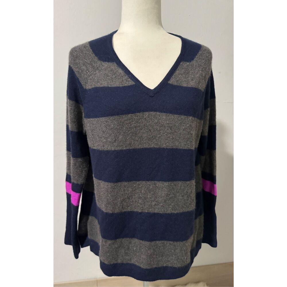 Cashmere stripped v neck pullover sweater M